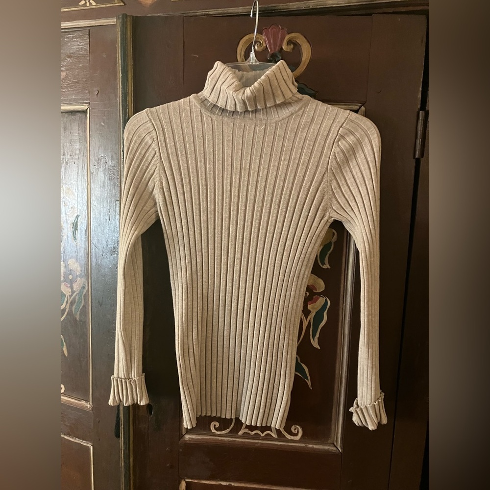 George Ribbed Beige Turtleneck Sweater